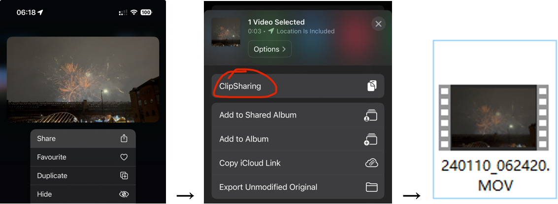 Clipsharing in the iOS share sheet
